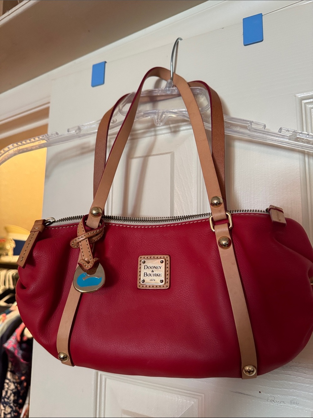 Dooney & Bourke Red Leather Shoulder Bag with Natural Straps